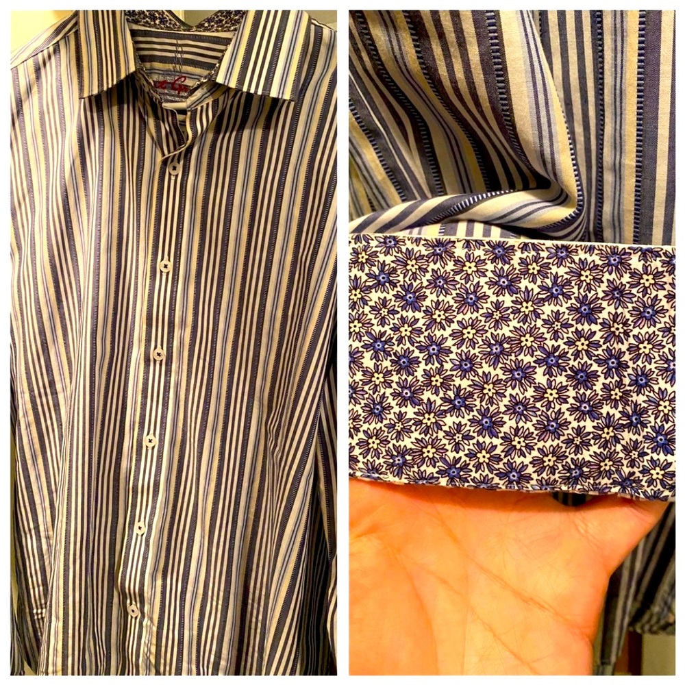 Mens Robert Graham Striped Shirt with Floral Cuff